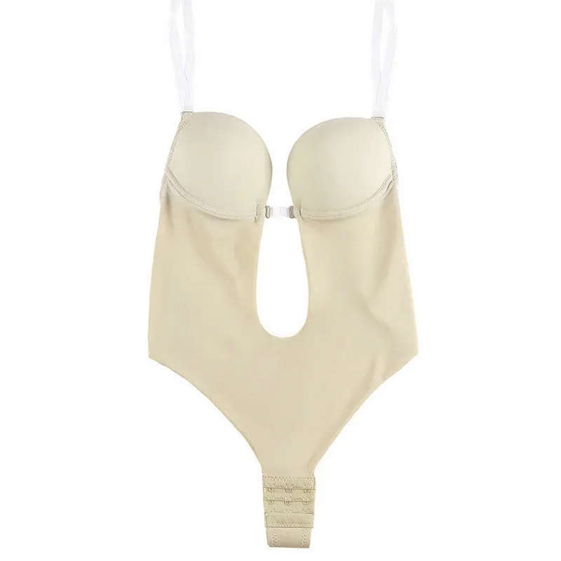 Invisible backless strapless bra with silicone adhesive in skin colour, seamless self-stick design