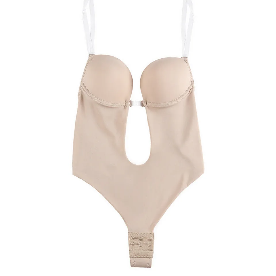 Invisible backless strapless bra with silicone adhesive in skin colour, seamless self-stick design