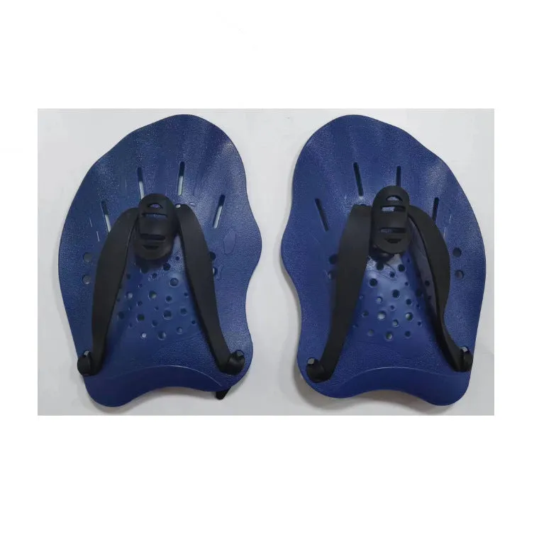 A pair of polypropylene swim training paddles for freestyle stroke practice, shown in multiple colour options.