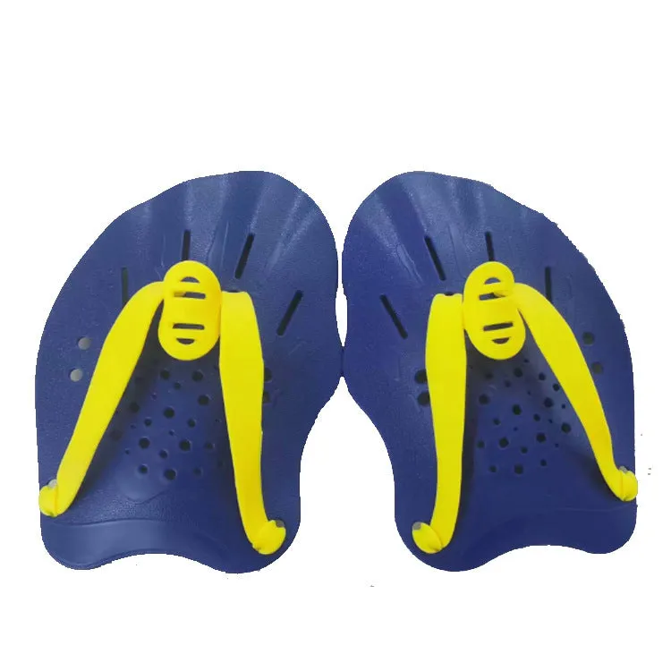 A pair of polypropylene swim training paddles for freestyle stroke practice, shown in multiple colour options.