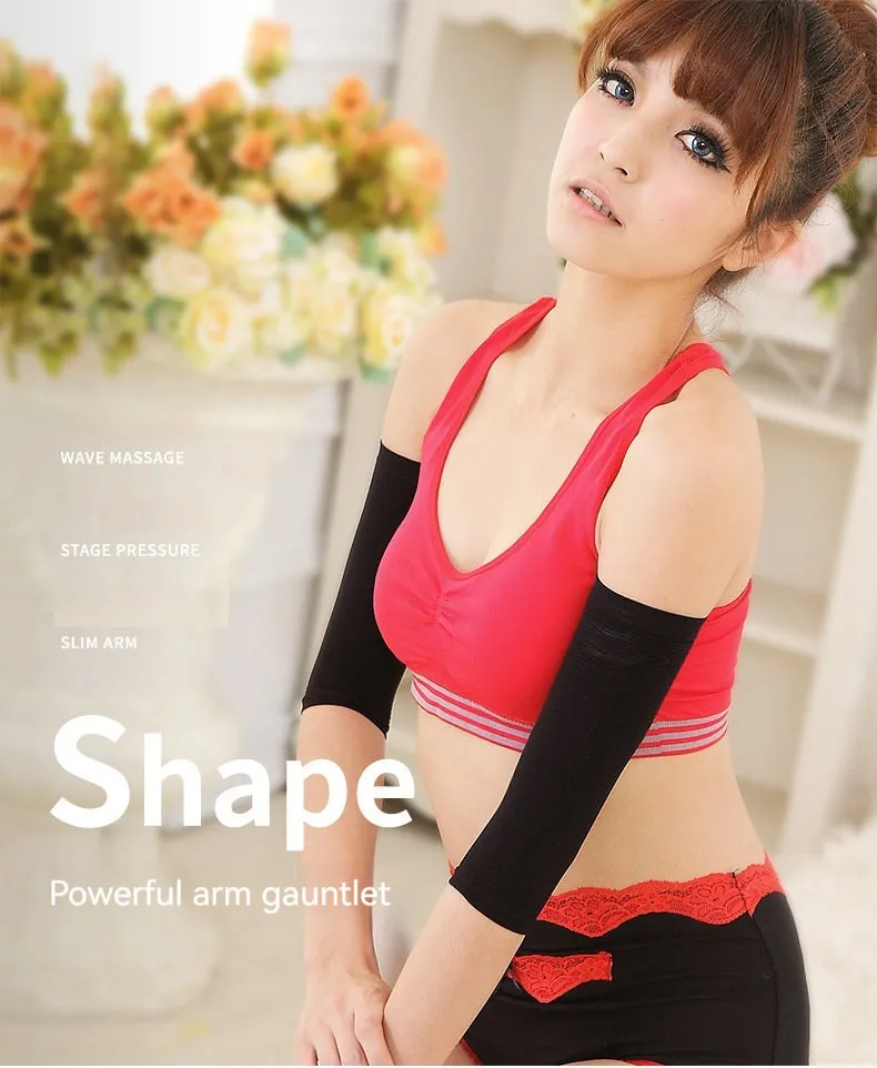 Women's black and skin colour shaping arm sleeves in free size made from nylon fabric