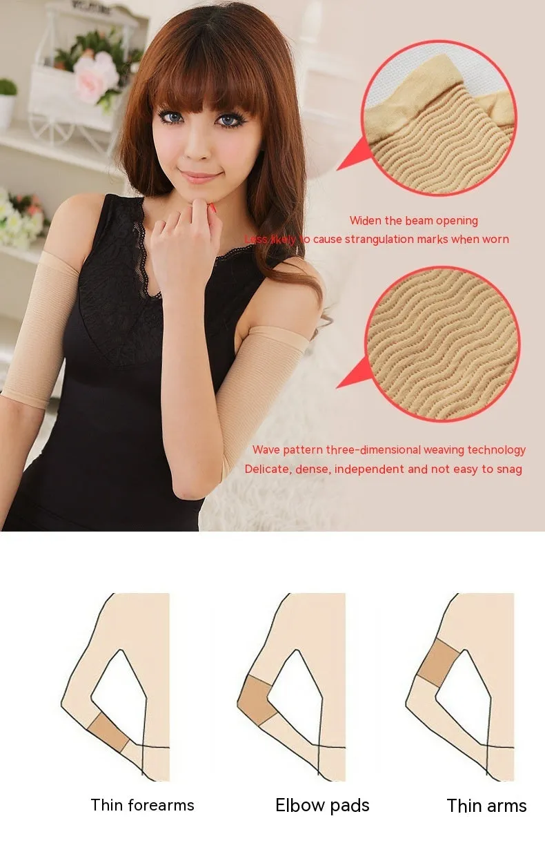 Women's black and skin colour shaping arm sleeves in free size made from nylon fabric