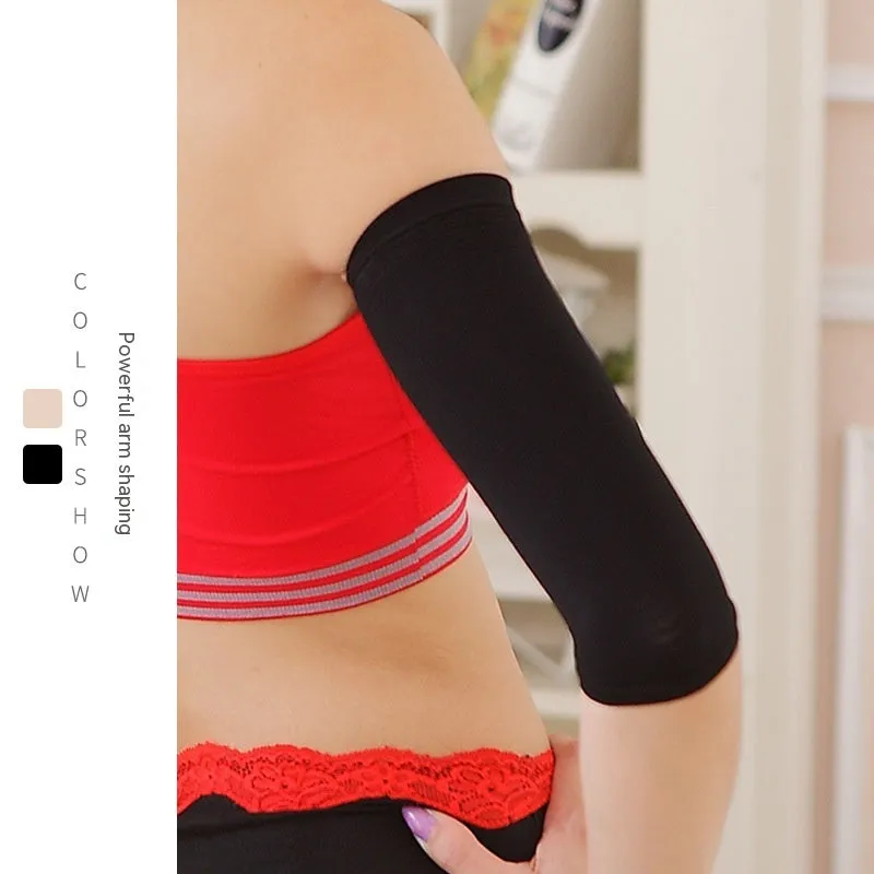 Women's black and skin colour shaping arm sleeves in free size made from nylon fabric