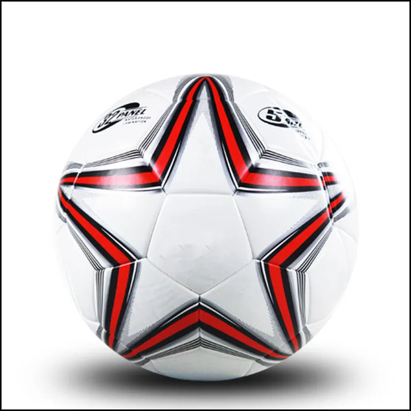 UEFA Champions League PU leather football in multi-colour design with white panels and red accents on grass