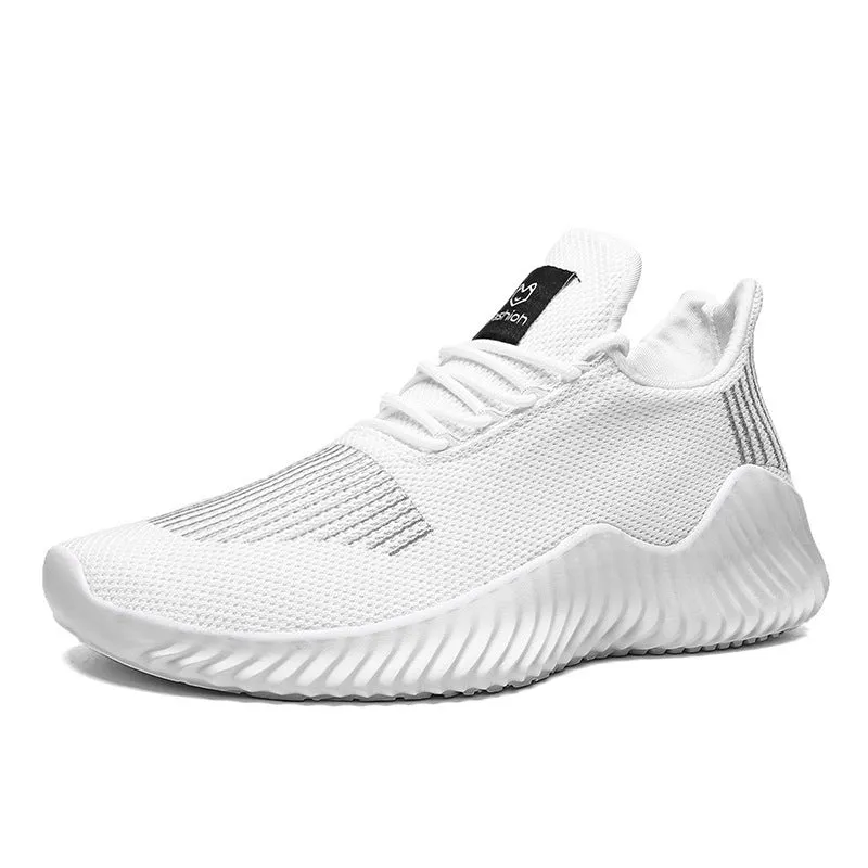 Breathable mesh casual sports shoes for men in black with front tie lacing and high top design