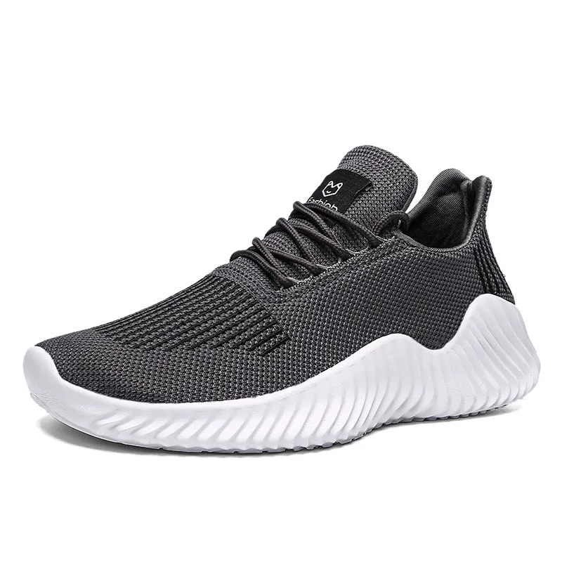 Breathable mesh casual sports shoes for men in black with front tie lacing and high top design