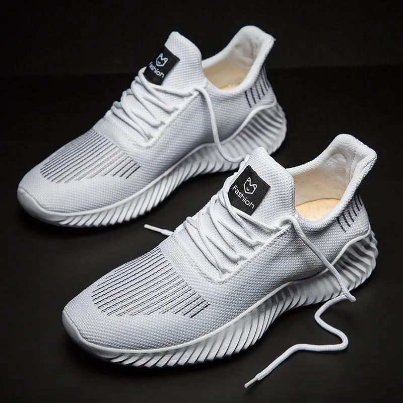 Breathable mesh casual sports shoes for men in black with front tie lacing and high top design