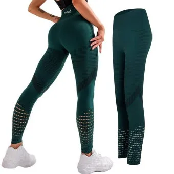 TerritorioFit yoga seamless leggings for women, 7/8 length, ribbed waistband, Black, side view