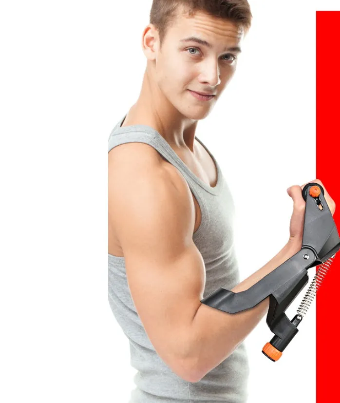 Professional adjustable wrist force trainer in black with orange, compact 12.5x10x21 cm, suitable for wrist arm home training