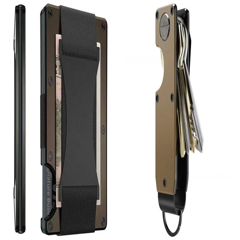 Metal card bag wallet with RFID anti-theft blocking, solid colour, frosted finish, unisex coin and card holder
