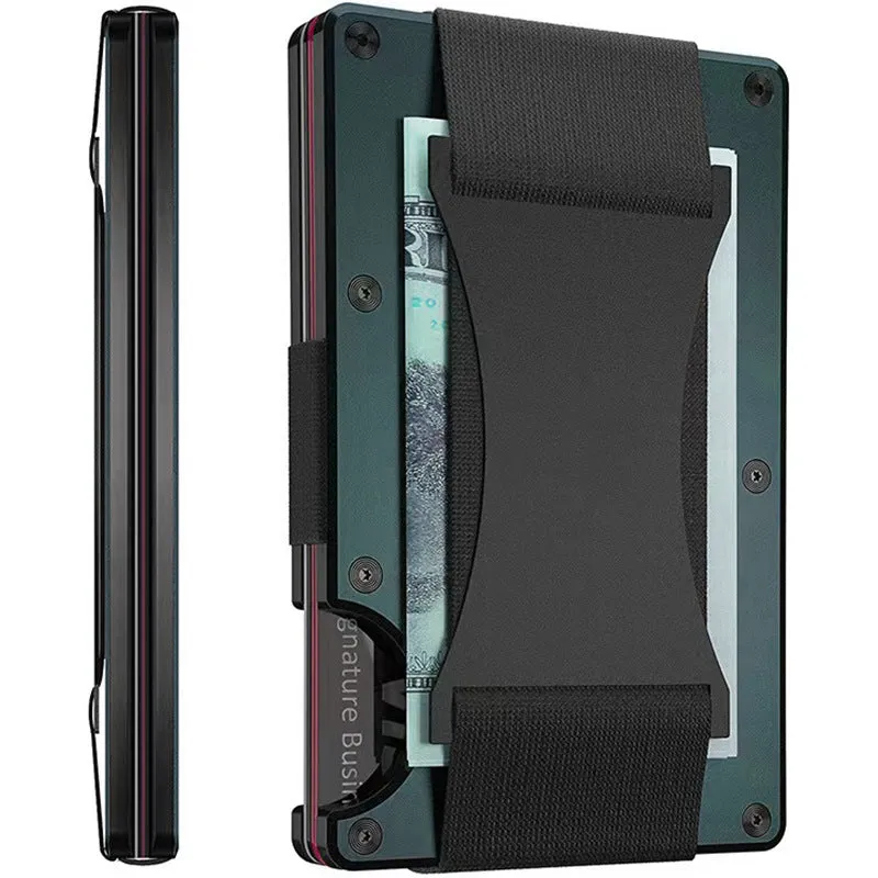 Metal card bag wallet with RFID anti-theft blocking, solid colour, frosted finish, unisex coin and card holder