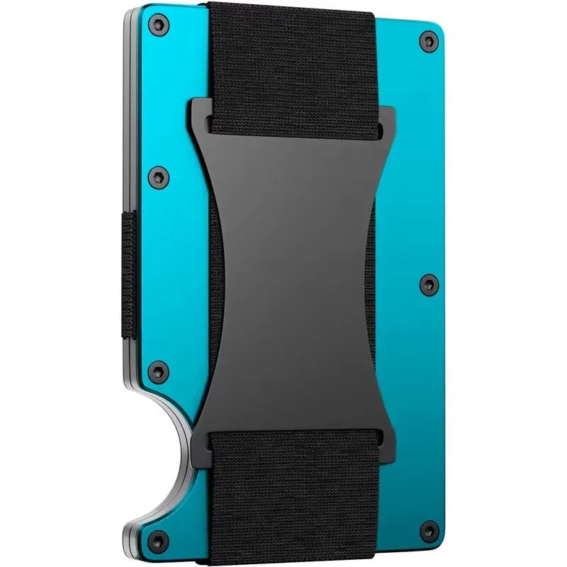 Metal card bag wallet with RFID anti-theft blocking, solid colour, frosted finish, unisex coin and card holder