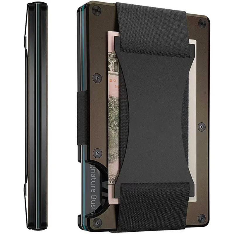 Metal card bag wallet with RFID anti-theft blocking, solid colour, frosted finish, unisex coin and card holder