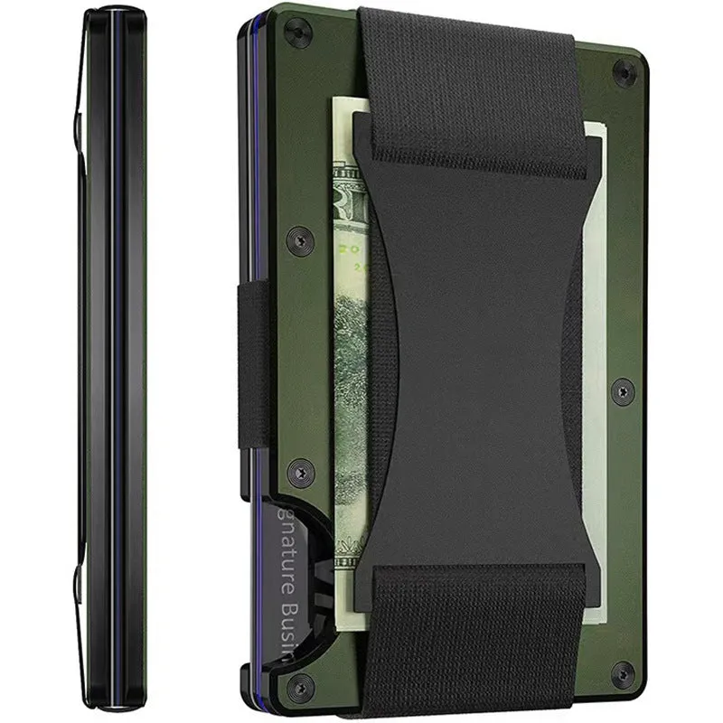 Metal card bag wallet with RFID anti-theft blocking, solid colour, frosted finish, unisex coin and card holder