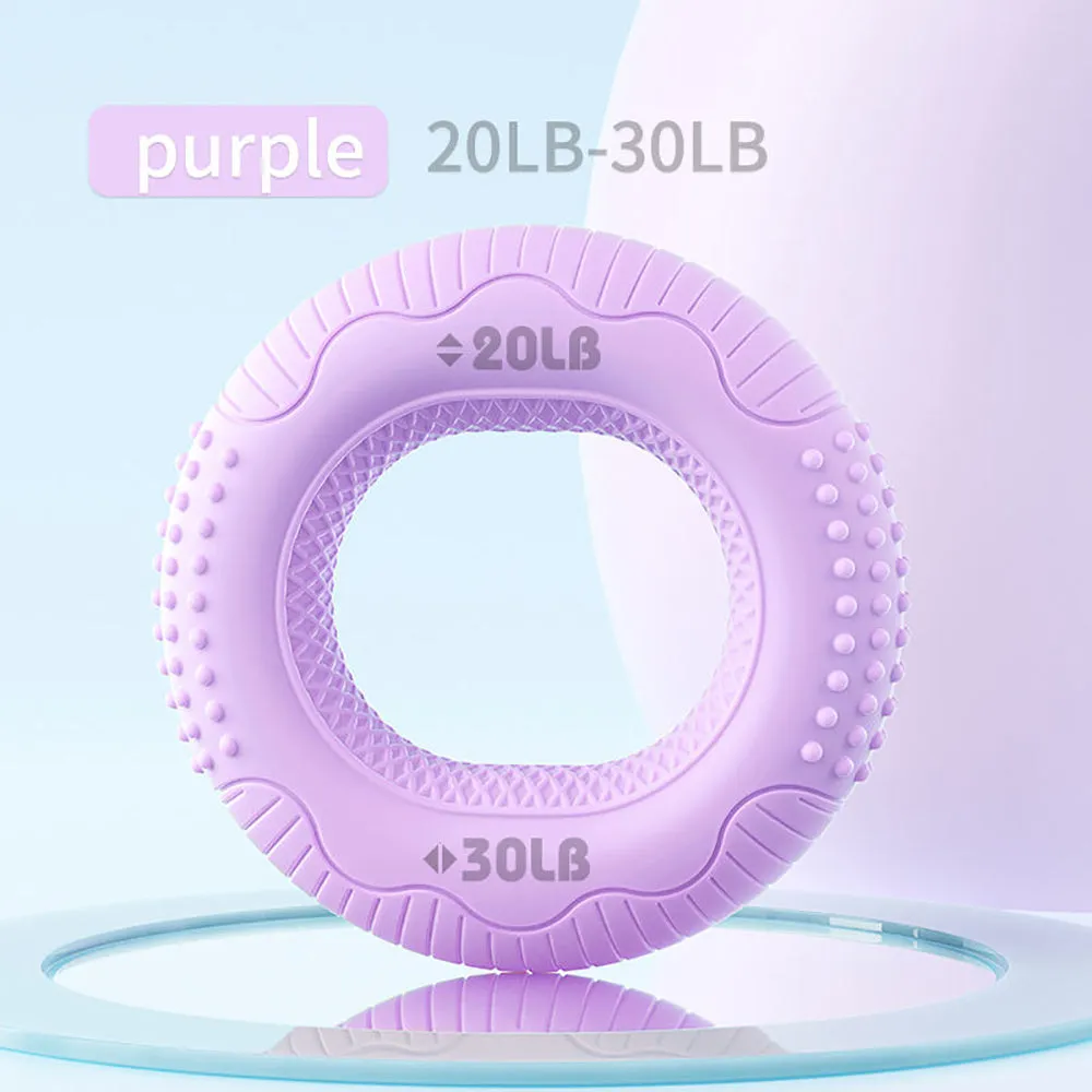 Silicone adjustable hand grip ring with textured surface for finger and forearm strength training
