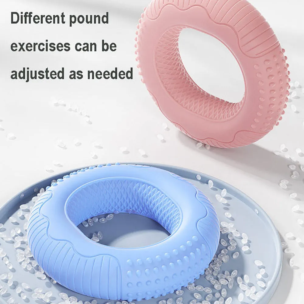 Silicone adjustable hand grip ring with textured surface for finger and forearm strength training