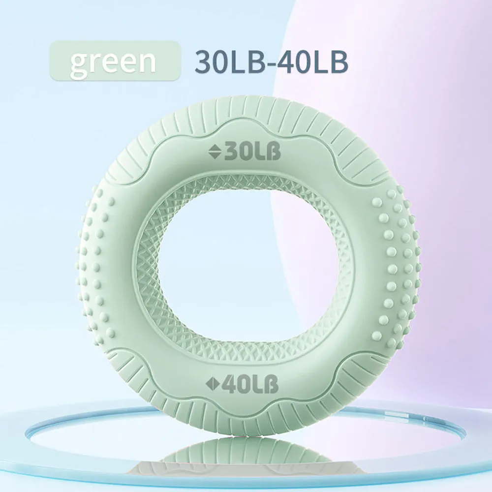 Silicone adjustable hand grip ring with textured surface for finger and forearm strength training