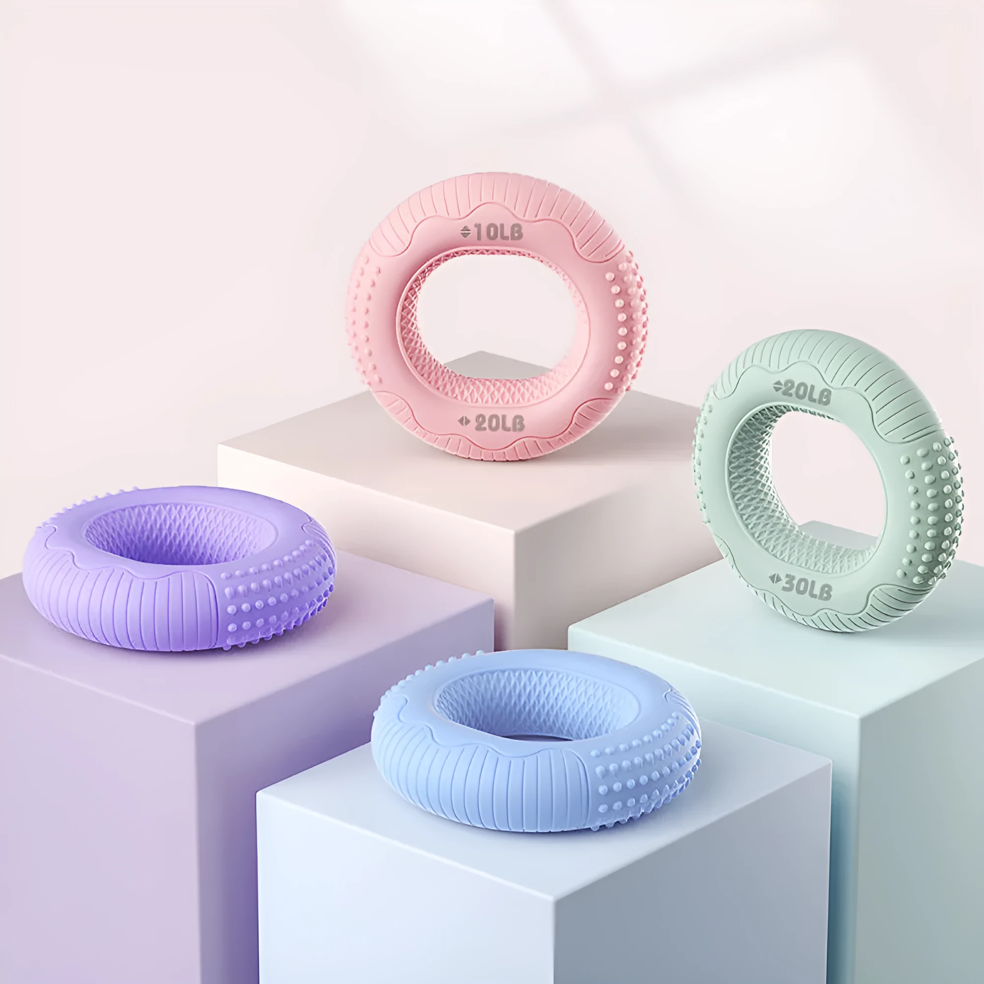 Silicone adjustable hand grip ring with textured surface for finger and forearm strength training