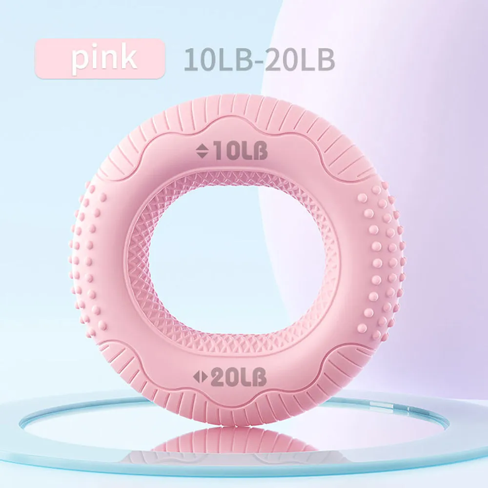 Silicone adjustable hand grip ring with textured surface for finger and forearm strength training