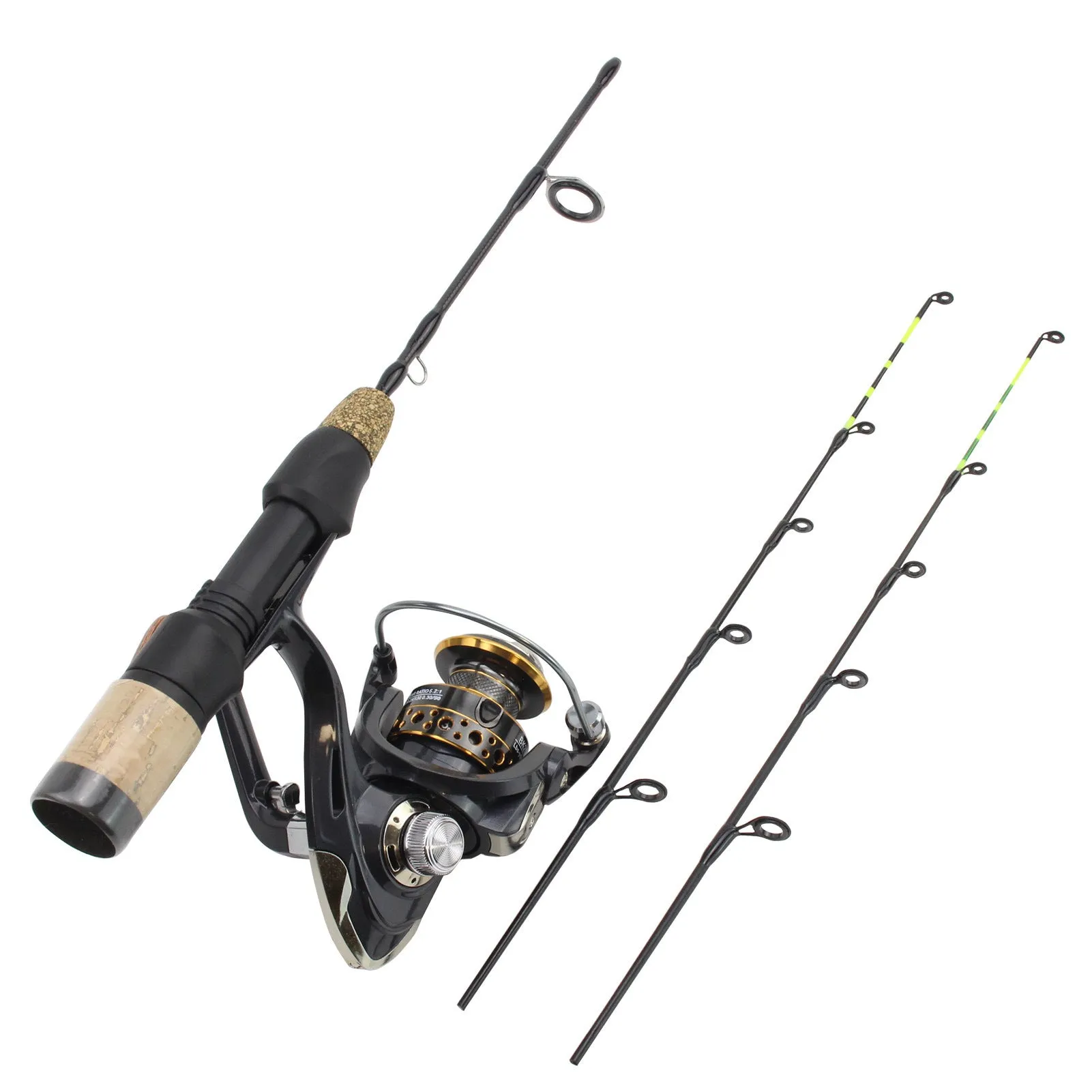 Double tip ice fishing rod 60cm 2 sections hard fishing spinning wheel tackle set single pole colour