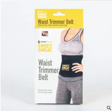 Neoprene waist trimmer belt for women in black, size M, with fabric texture and adjustable closure