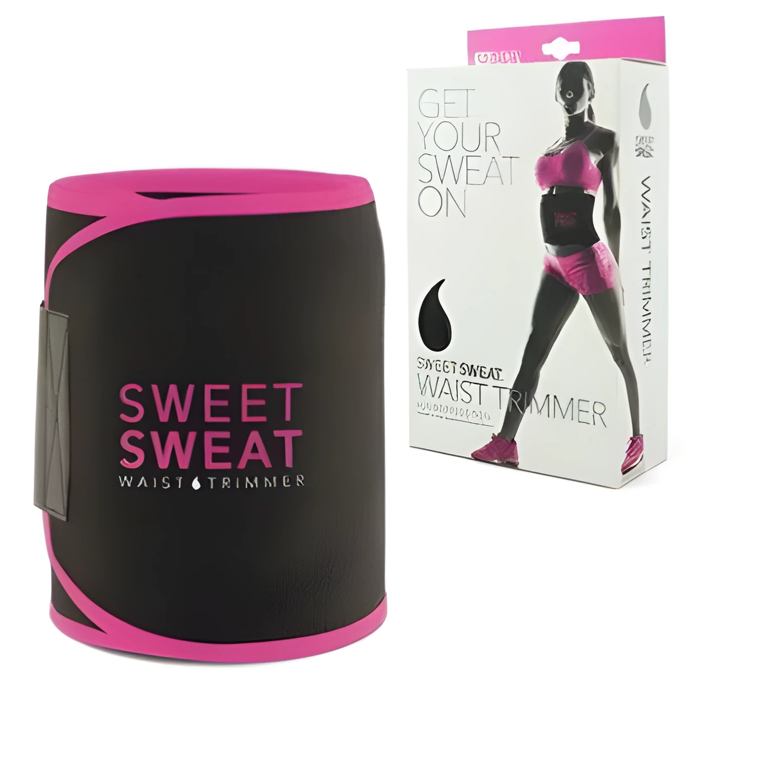 Neoprene waist trimmer belt for women in black, size M, with fabric texture and adjustable closure