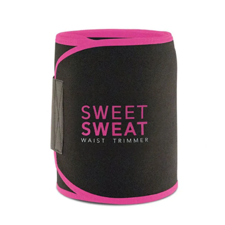 Neoprene waist trimmer belt for women in black, size M, with fabric texture and adjustable closure