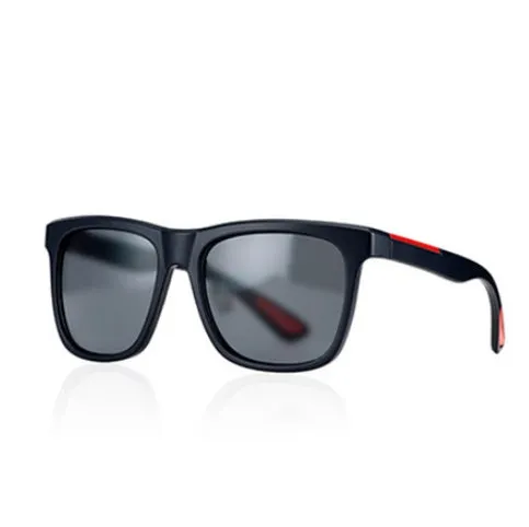Men's square photochromic sunglasses with UV400 protection, black frame and red edge detail