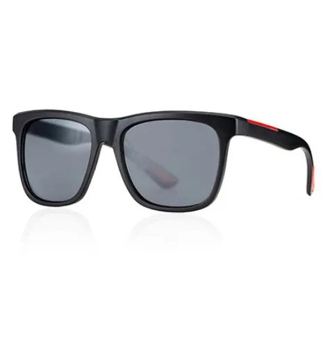 Men's square photochromic sunglasses with UV400 protection, black frame and red edge detail