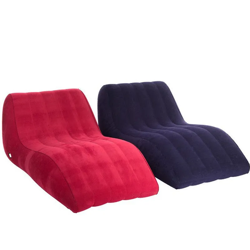 Flocking inflatable lazy sofa in PVC with backrest, red, 155x89x65cm, adult recliner