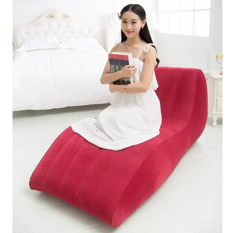 Flocking inflatable lazy sofa in PVC with backrest, red, 155x89x65cm, adult recliner