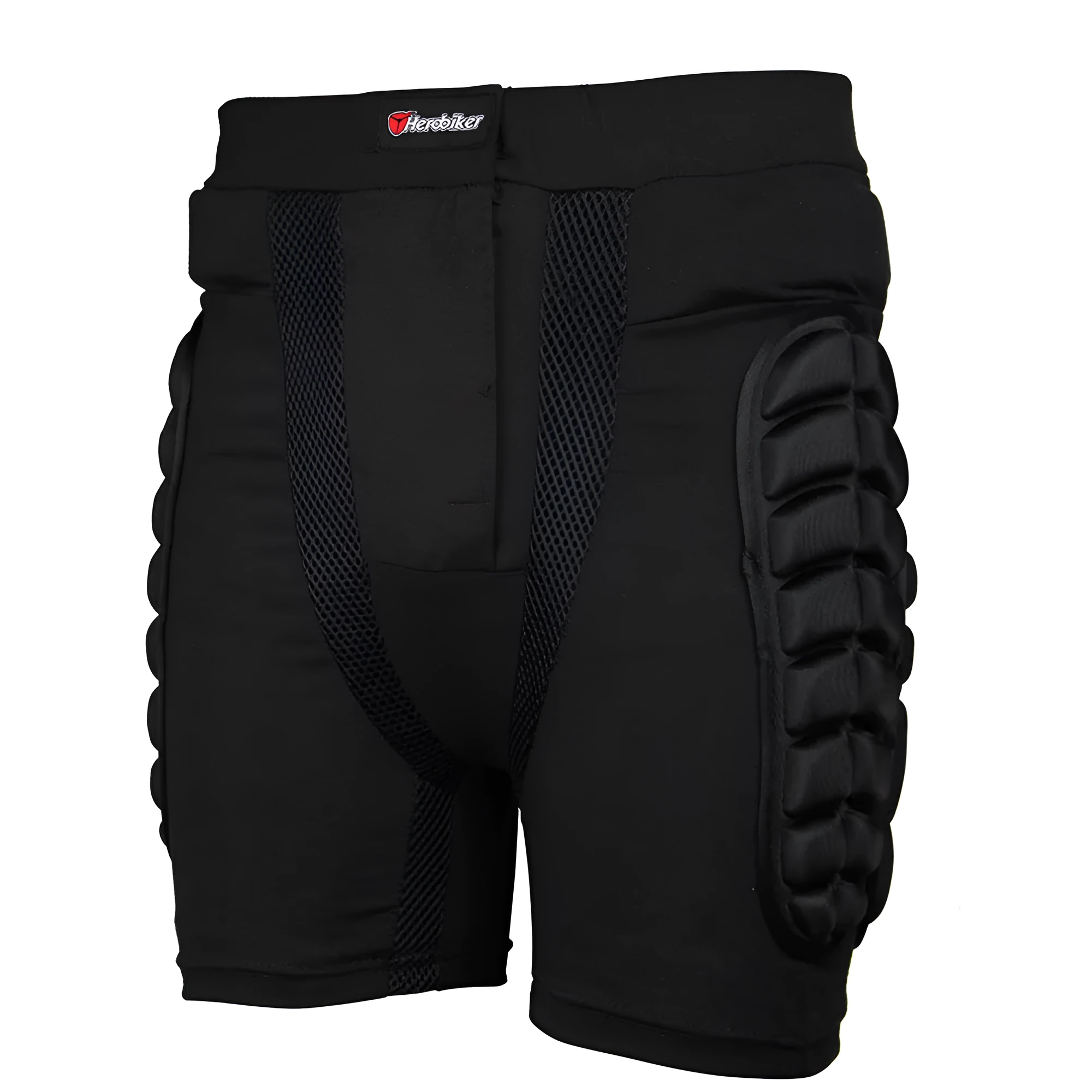 Skating protective diaper shorts with EVA foam padding, black, breathable fabric, elastic waistband