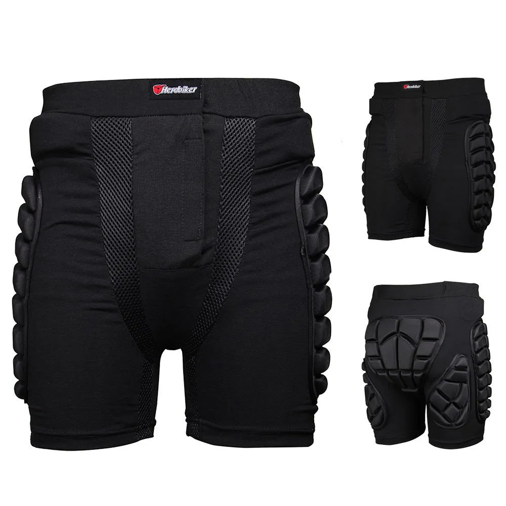 Skating protective diaper shorts with EVA foam padding, black, breathable fabric, elastic waistband
