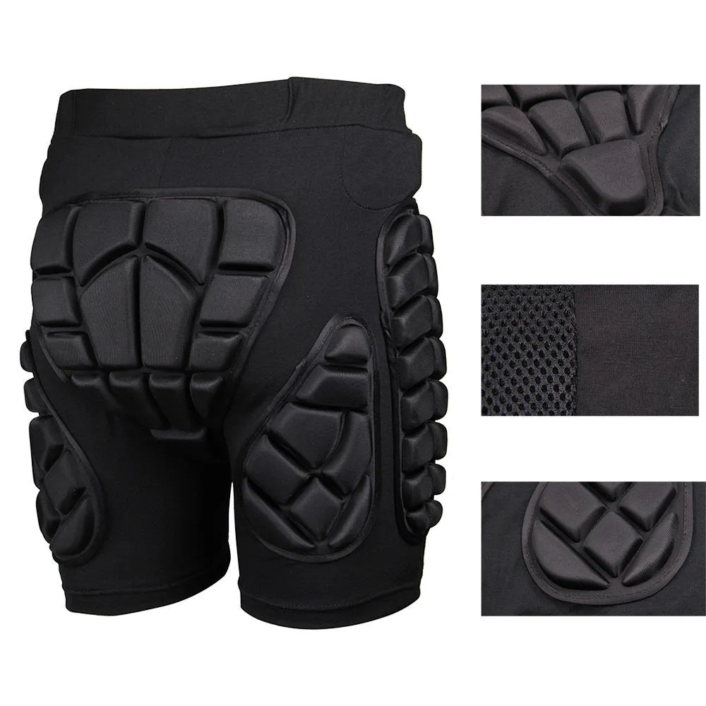 Skating protective diaper shorts with EVA foam padding, black, breathable fabric, elastic waistband