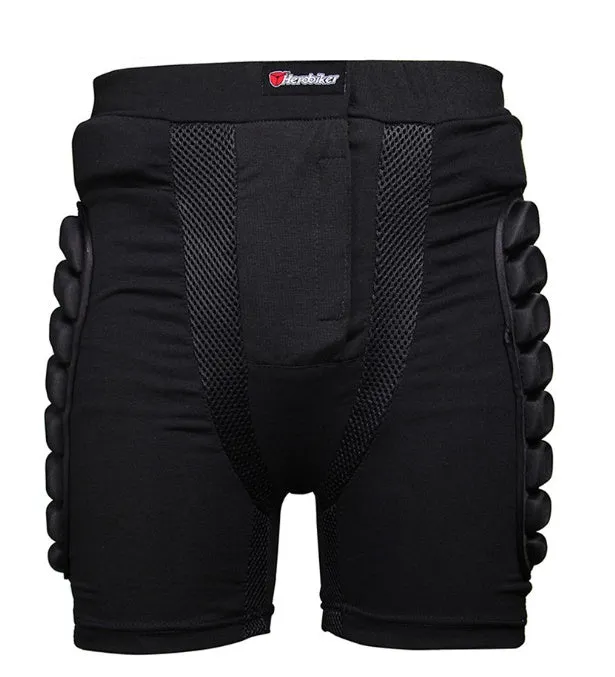 Skating protective diaper shorts with EVA foam padding, black, breathable fabric, elastic waistband