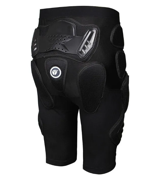 Skating protective diaper shorts with EVA foam padding, black, breathable fabric, elastic waistband
