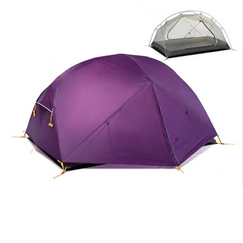 Ultralight 20D silicone nylon double layer camping tent for two people with aluminium poles in grey outdoor setting