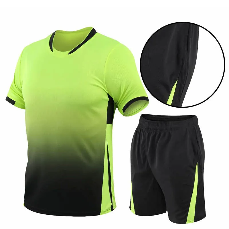 Men's summer sports suit two-piece with gradient digital print, loose short-sleeved T-shirt and shorts, plus size available