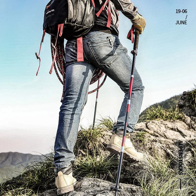 XINDA ultralight carbon fibre trekking poles with EVA handle and tungsten steel tip on a hiking trail