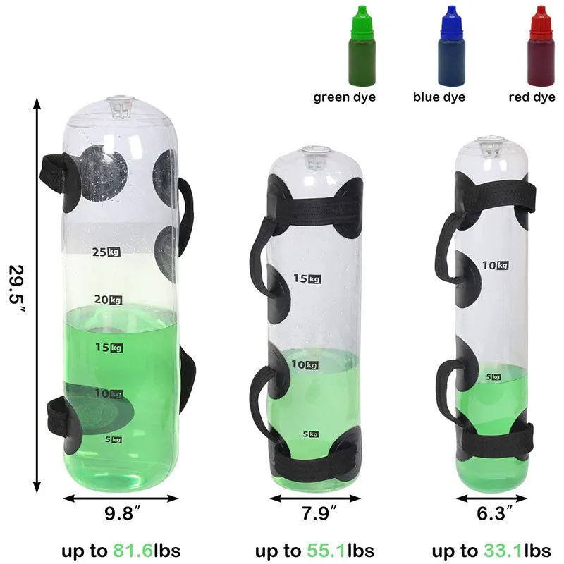 Transparent PVC portable weight-bearing fitness water bag 16x75cm (15kg) with three colour inks for customisation