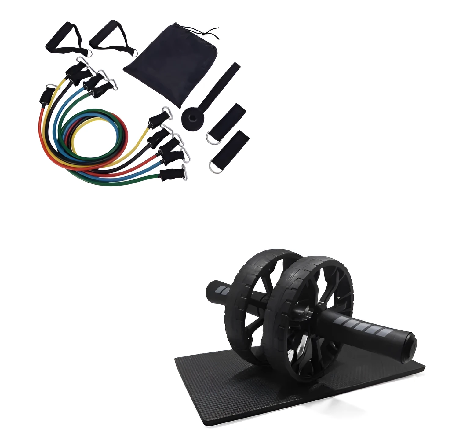Black abdominal wheel roller with mat on floor for quiet core training exercise
