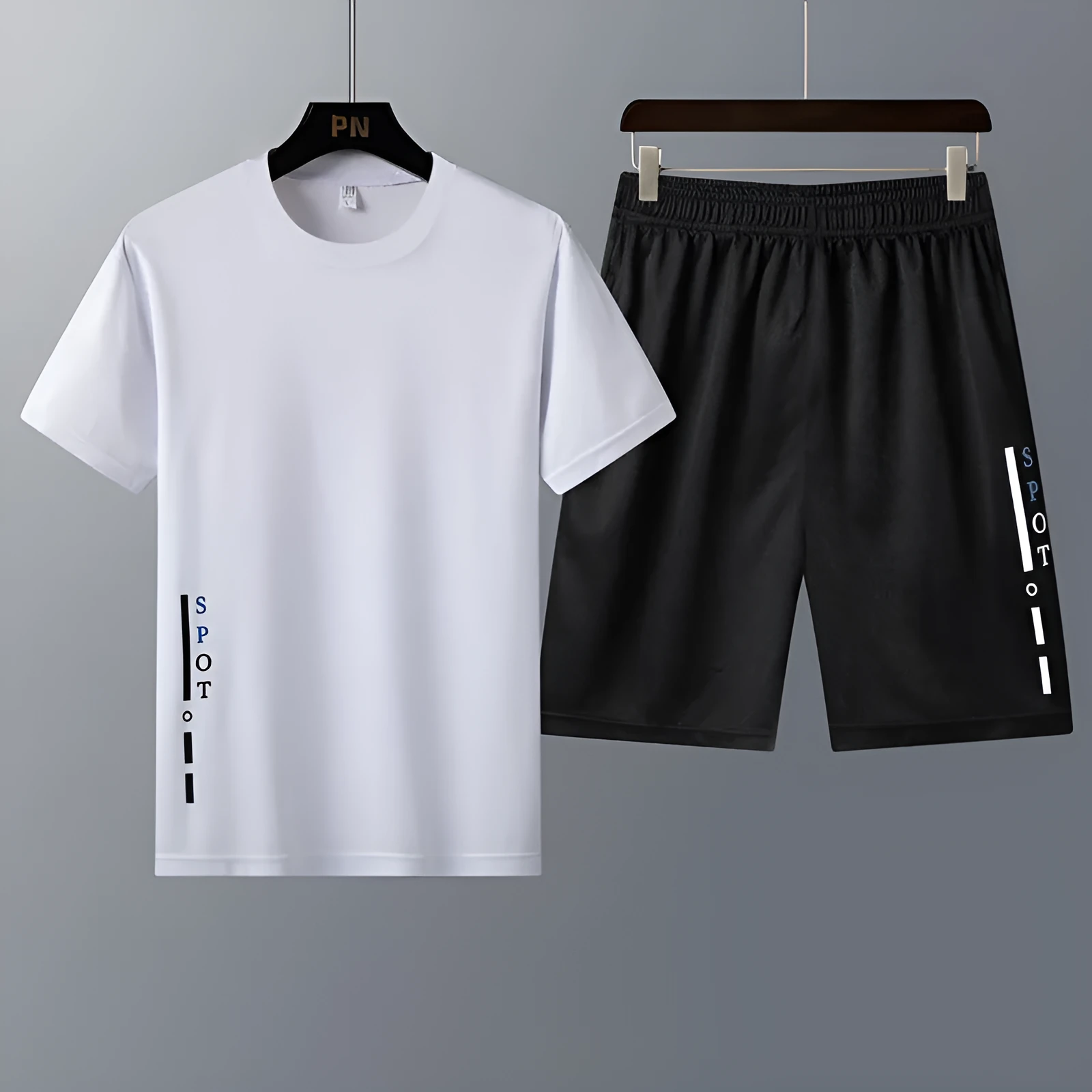 Korean style two-piece sportswear set with short-sleeved t-shirt and shorts in green, summer casual wear