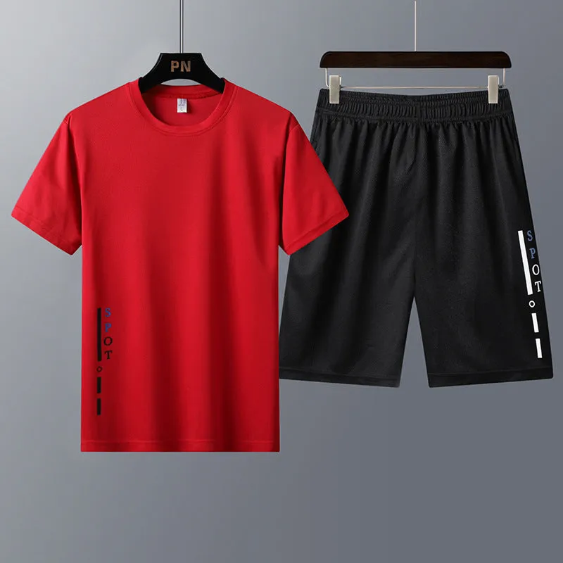 Korean style two-piece sportswear set with short-sleeved t-shirt and shorts in green, summer casual wear