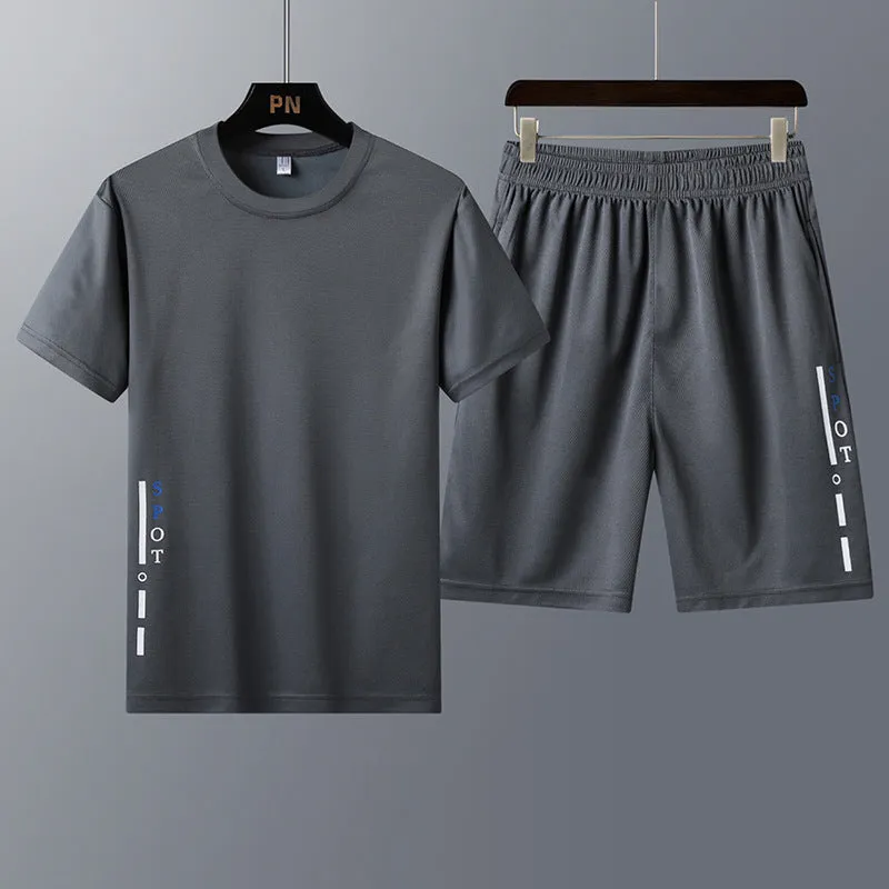 Korean style two-piece sportswear set with short-sleeved t-shirt and shorts in green, summer casual wear