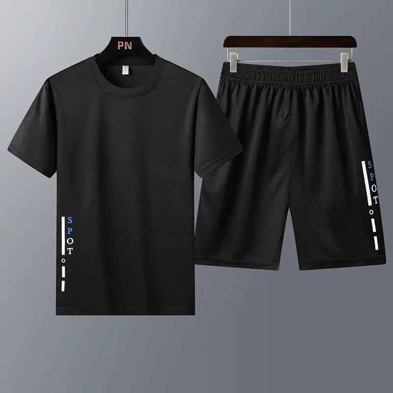 Korean style two-piece sportswear set with short-sleeved t-shirt and shorts in green, summer casual wear