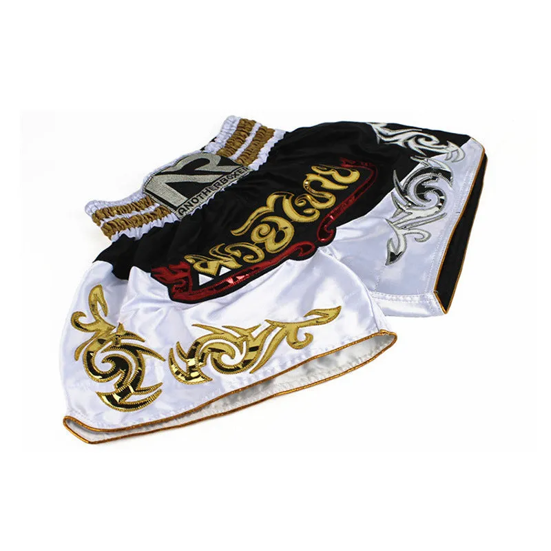 Unisex boxing sanda training shorts in black nylon polyester fabric with elasticated waistband