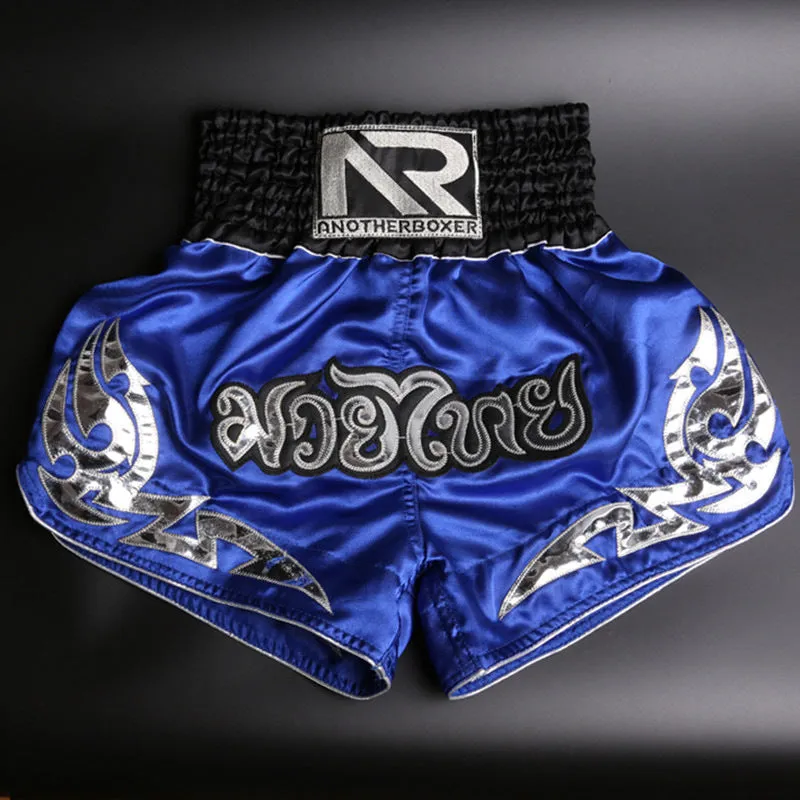 Unisex boxing sanda training shorts in black nylon polyester fabric with elasticated waistband