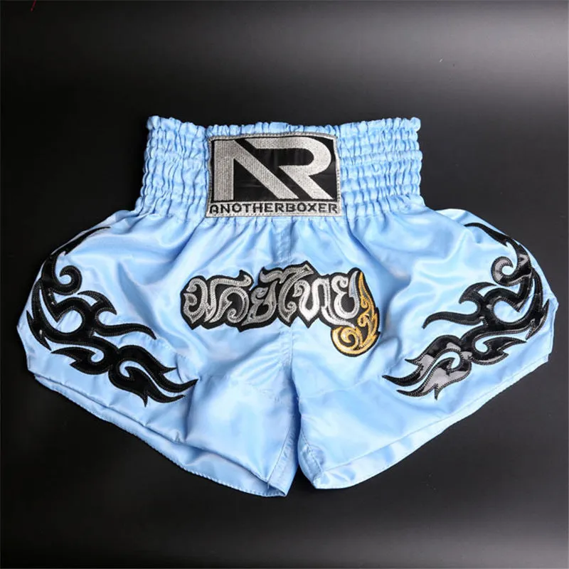 Unisex boxing sanda training shorts in black nylon polyester fabric with elasticated waistband