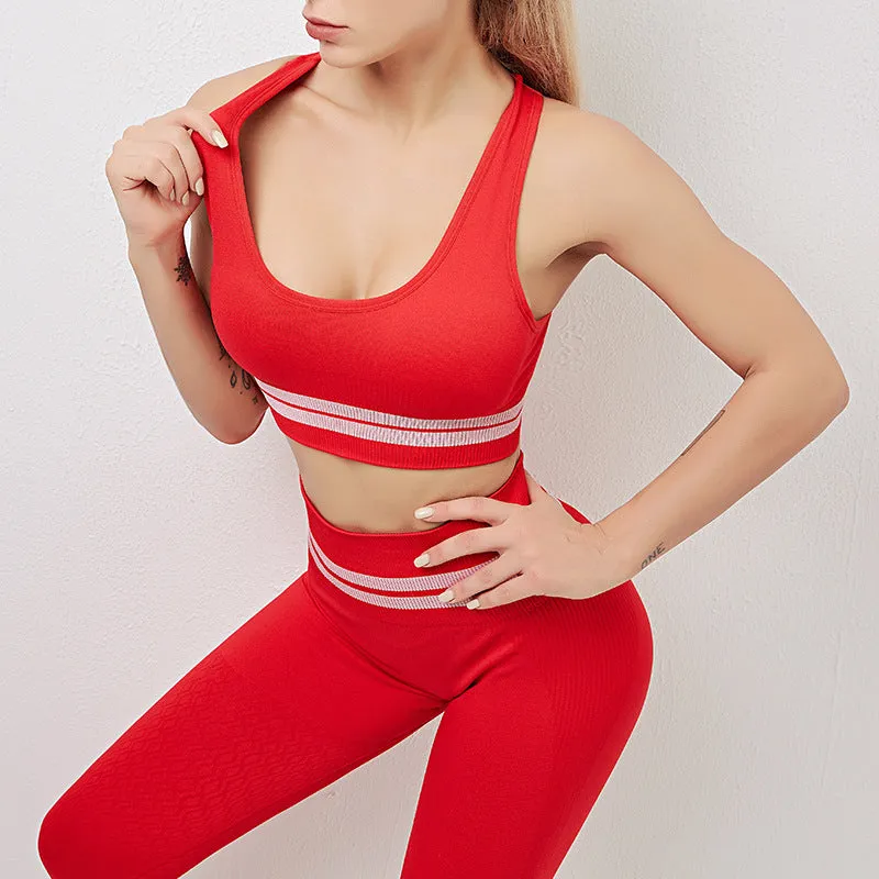Blue yoga fitness vest and high waist pants set with quick dry fabric for exercise