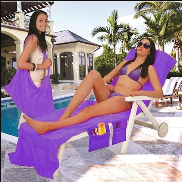 Beach chair cover 215x75cm microfiber fleece in blue for sun lounger